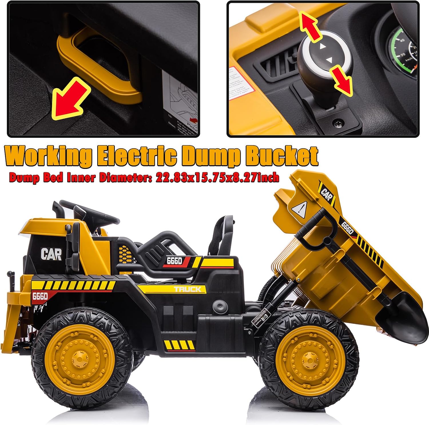 NEWQIDA Ride on Dump Truck, 12V Kids Electric Car with Remote Control for Toddlers Ride on Construction Vehicles with Electric Dump Bed/Shovel, 19' Spacious Seat, Soft Start, Music, Bluetooth, Yellow
