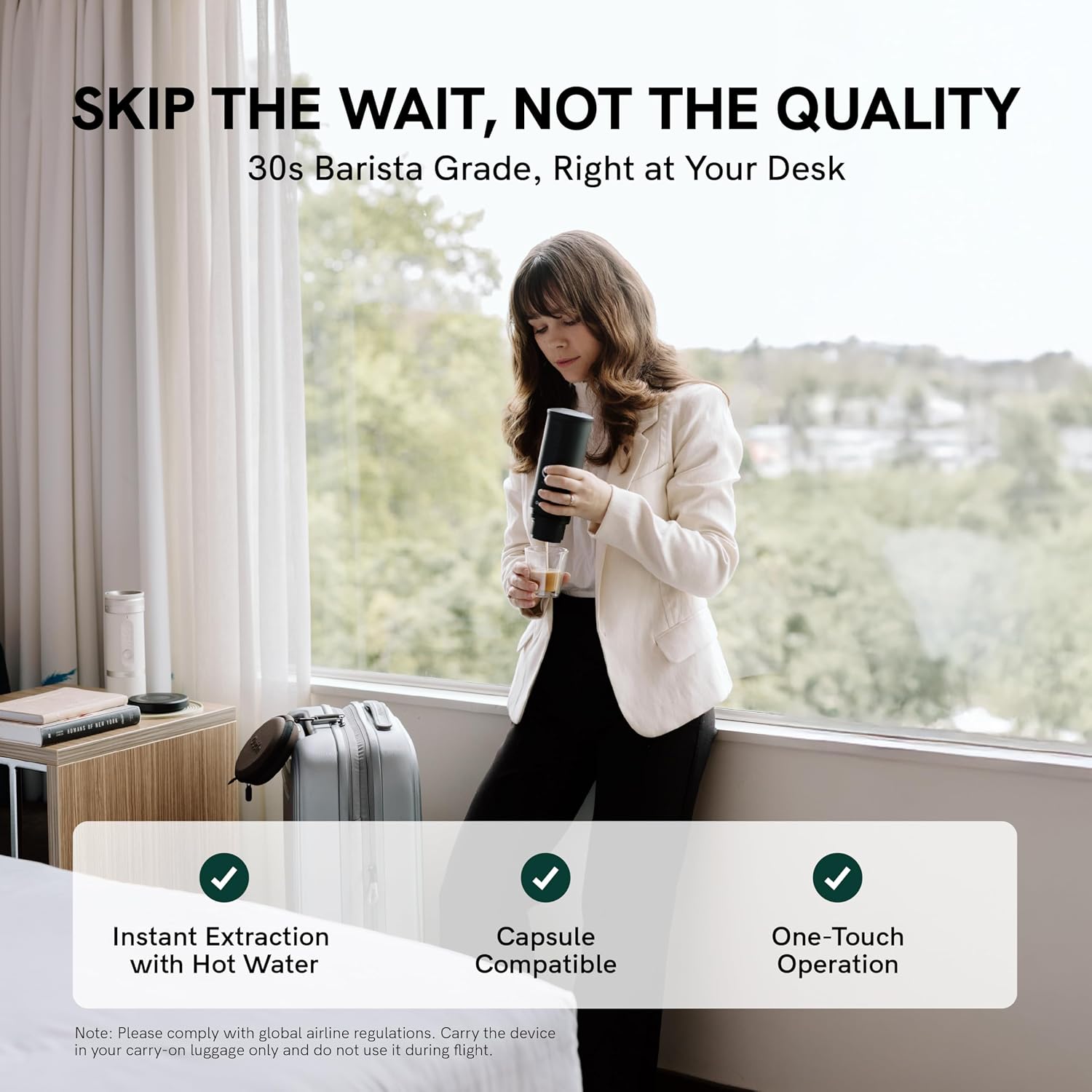 OutIn Nano Portable Electric Espresso Machine, Travel Coffee Maker for Camping, Car Coffee Maker Self-Heating with USB-C, With Ground Coffee & NS Capsule for RV, Hiking, Office