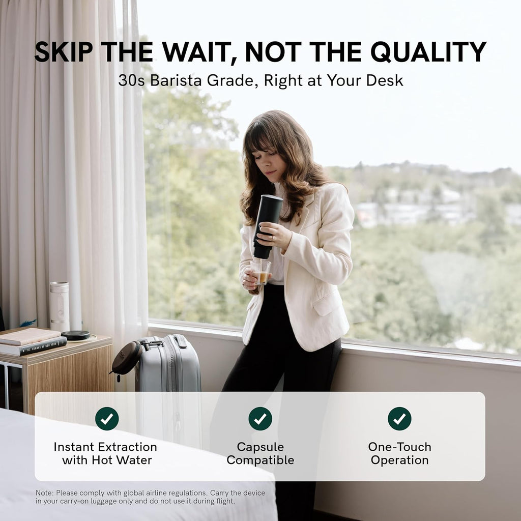 OutIn Nano Portable Electric Espresso Machine, Travel Coffee Maker for Camping, Car Coffee Maker Self-Heating with USB-C, With Ground Coffee & NS Capsule for RV, Hiking, Office
