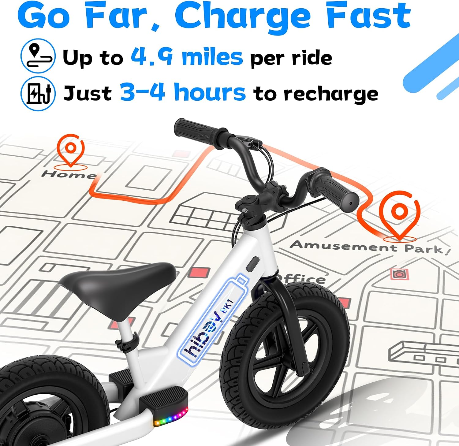 Hiboy Electric Balance Bike for Kids, 12-Inch Tires, 5.6/9 mph, Adjustable Seat, Up to 4.9 Miles, Electric Bike for Kids Ages 3–5