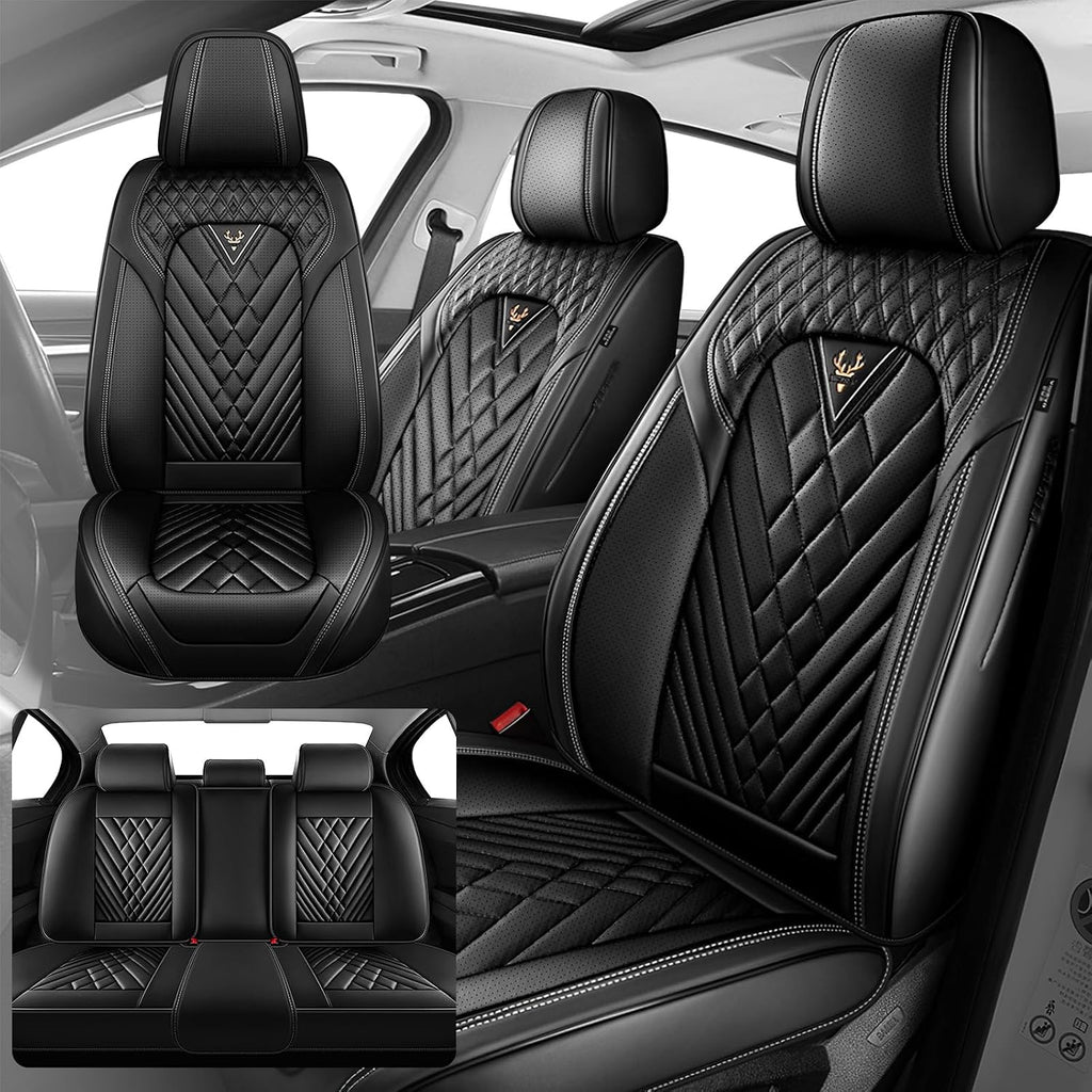 Fit for Ford F150 2009-2026 & F250 F350 F450 2011-2026 Seat Covers, Fashion Sport Seat Cover with Waterproof Leather, Airbag Safe Design Seat Protector (2 Front Seat Standard, Pure Black)