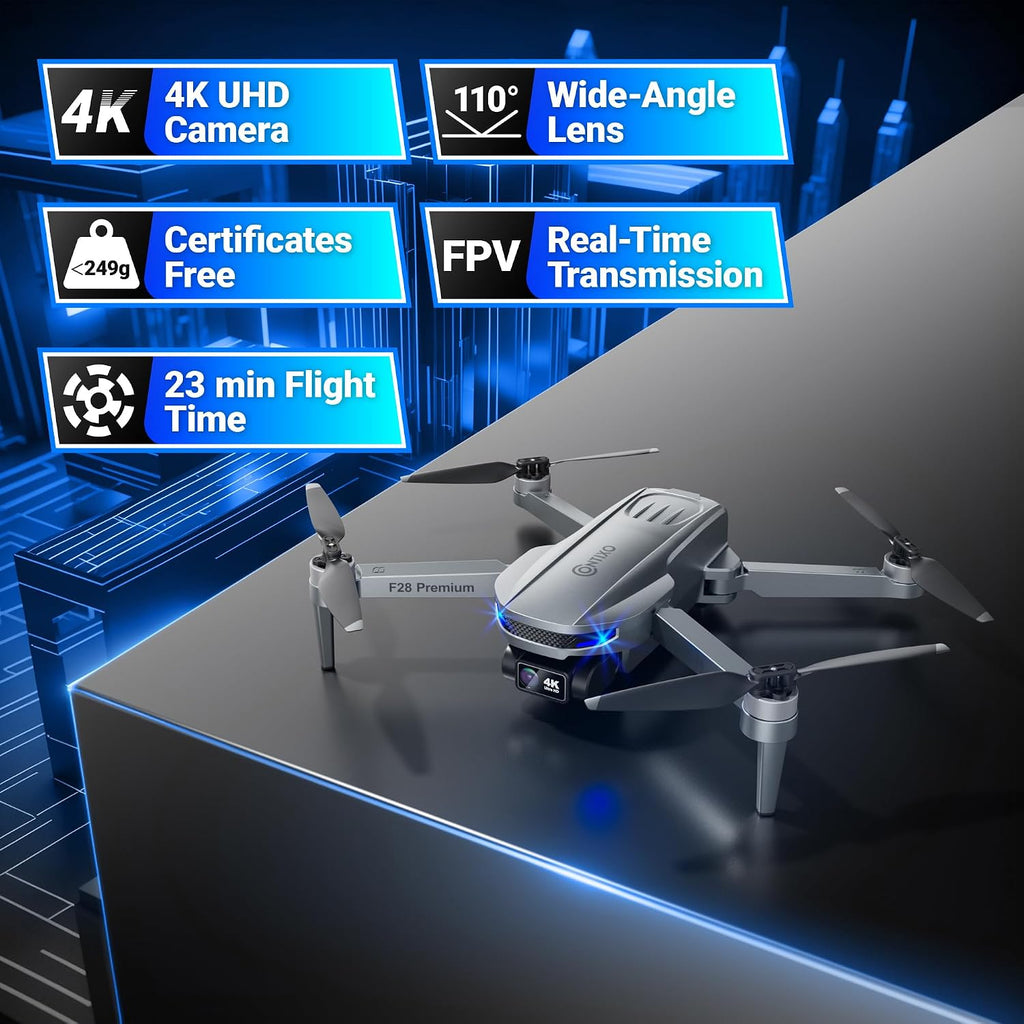 Contixo F28 Premium Two-Axis Gimbal Drone for Adults, 4K Zoom Camera, Brushless Motor, 23 Min Flight, Accurate GPS, Auto Return, Follow Me, 110° Wide-Angle FPV, Portable Foldable Drone for Beginners