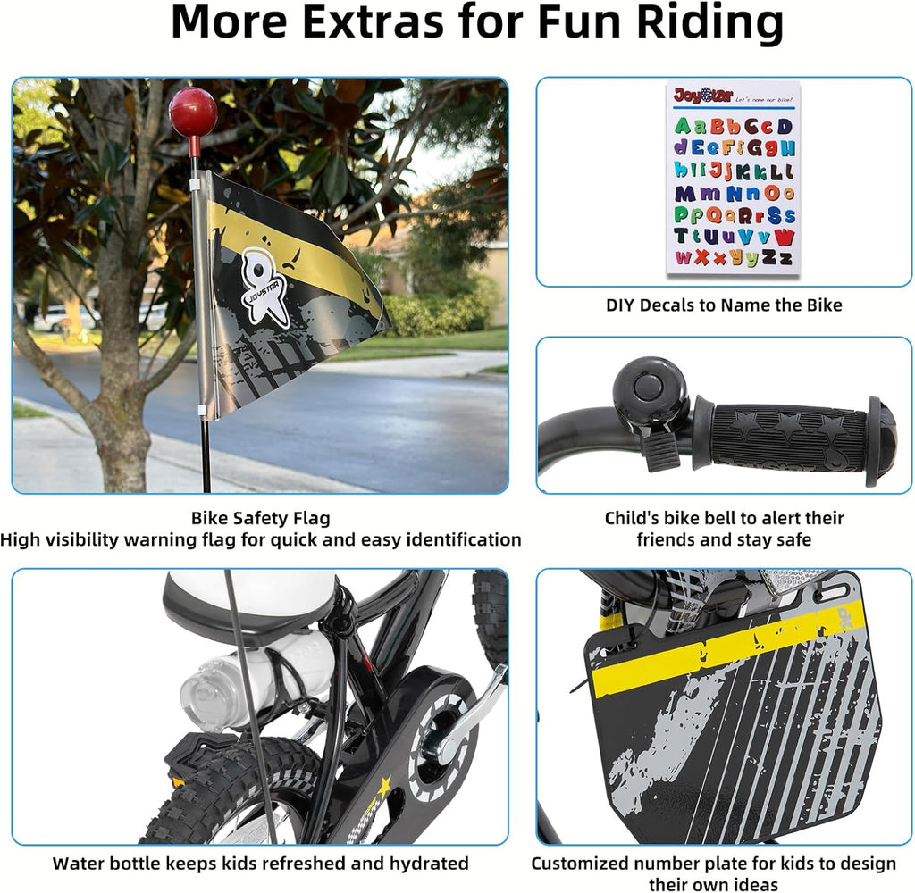 JOYSTAR Little Daisy Kids Bike for Girls Boys Ages 2-7 Years, 12 14 16 Inch Girls Bikes with Doll Bike Seat & Streamers, Boys Bike with Flag & Number Plate, Multiple Colors