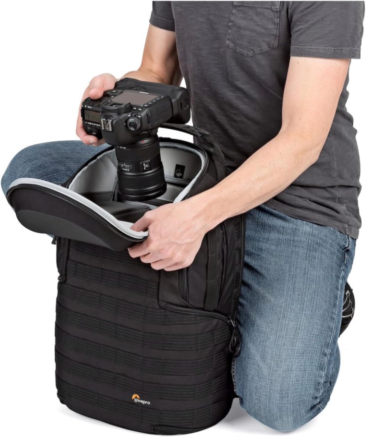 Lowepro ProTactic BP 450 AW 2 Pro 25L Comfortable Recycled and Solution-Dyed Fabrics Modular Backpack with CradleFit Pocket, All Weather Cover, and Utility Waist Belt (Black)