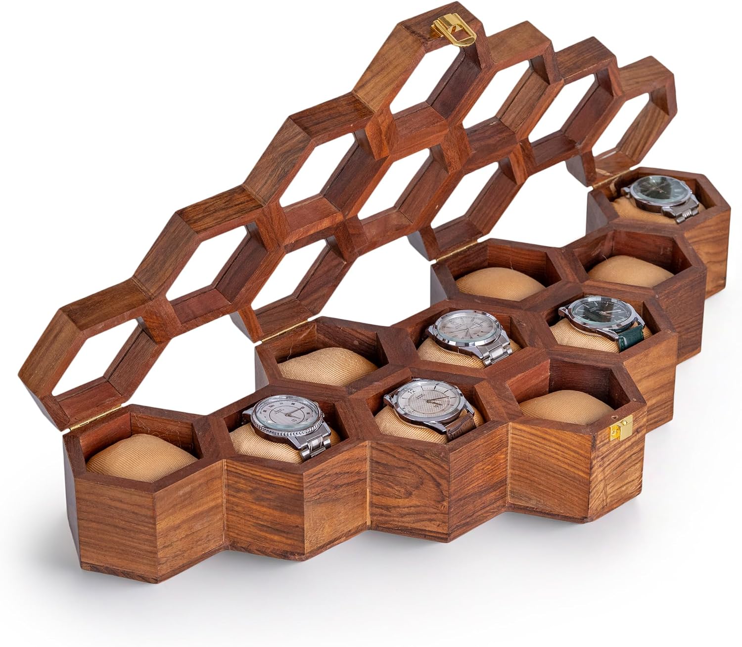 Men's Watch Box Organizer – Dark Rosewood Display Case with Glass Lid, Stylish Travel Watch Storage, Gift for Him (10 Slot)