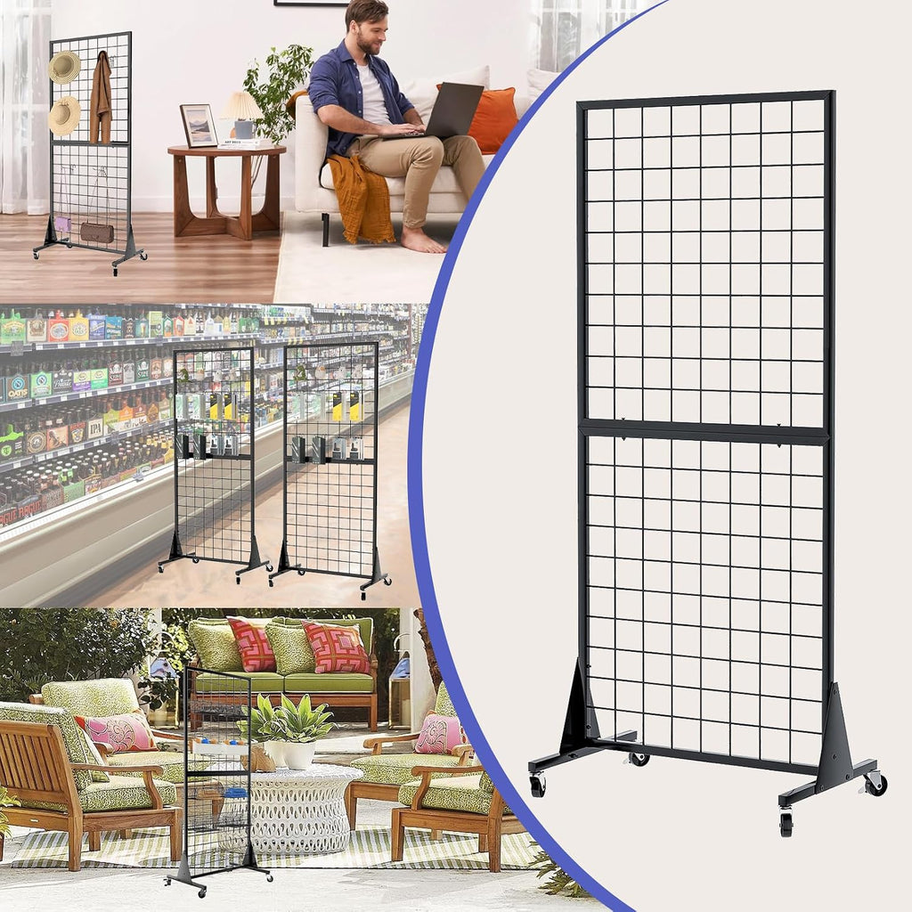 4-Pack 2'x5.5' Ft Gridwall Panel Display Stands Heavy Duty Floor Standing Retail Display Rack with Triangle Base for Retail Art Show With 20 Hooks