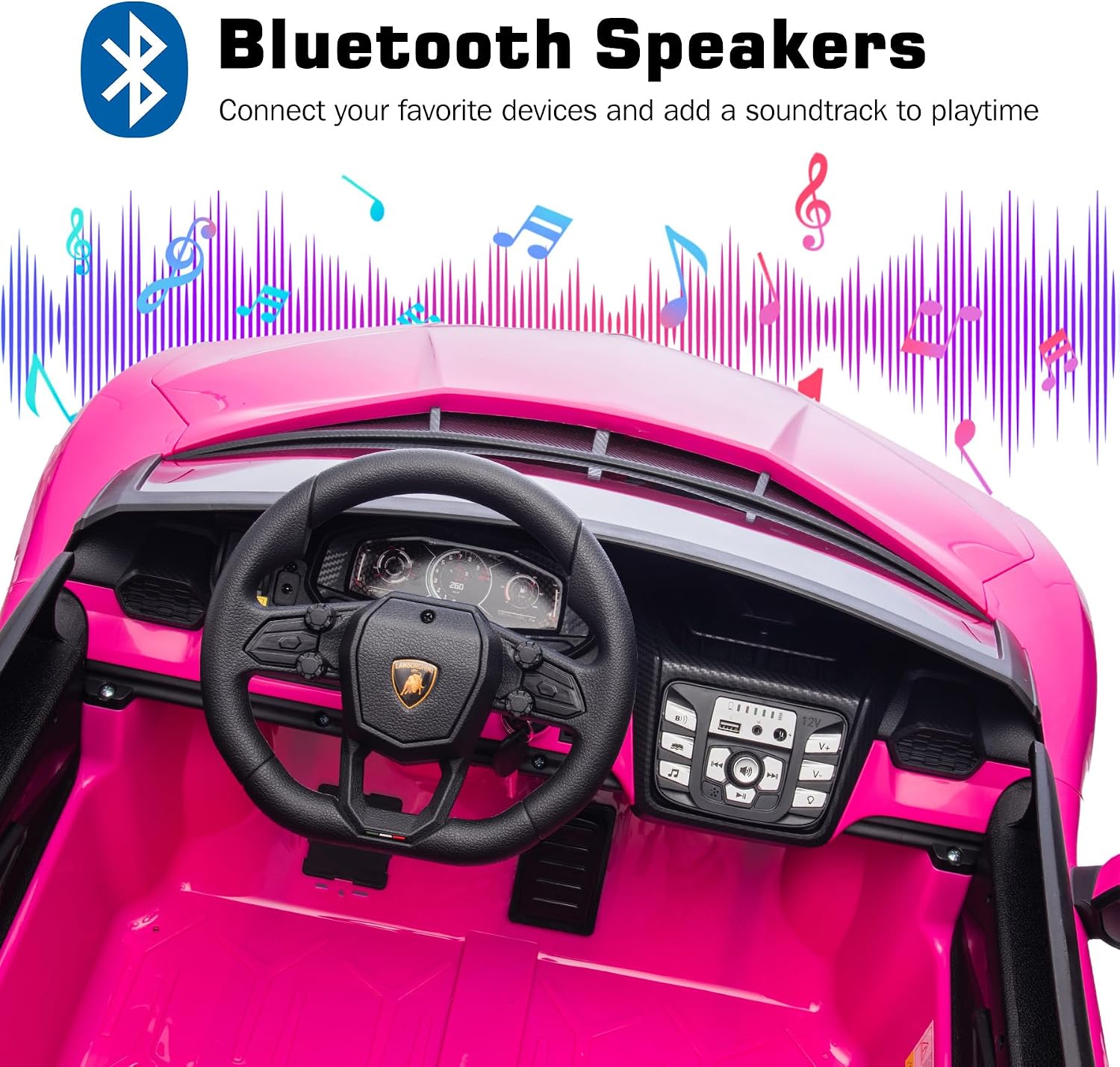 Oryxearth 2-Seater Ride on Car 24V Electric Lamborghini for Kids, 2WD with PU Leather Seats w/Adjustable Safety Belt, 2 Speeds Mode, Bluetooth, Remote Control, Gifts for Children