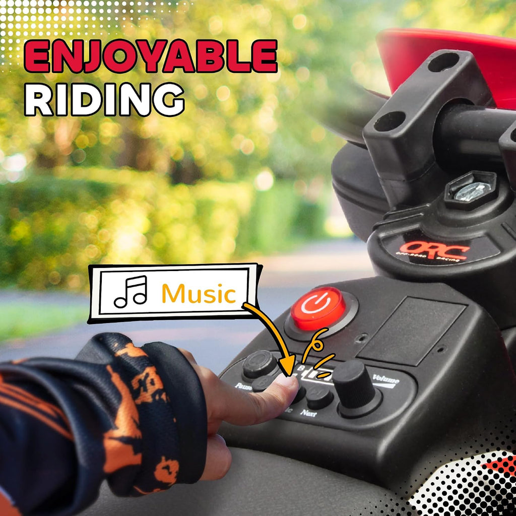 Qaba Kids Dirt Bike with Twist Grip Throttle, 12V Electric Motorcycle, Electric Bike for Toddler with Training Wheels, Rear Suspension & Music for Ages 3-6 Years, Red