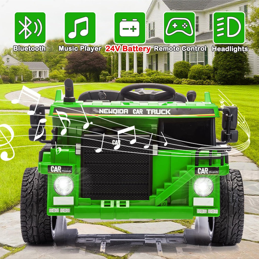 NEWQIDA 24V Ride on Dump Truck, Kids Electric Car with Remote Control, Ride on Construction Vehicles w/Electric Dump Bed, Shovel, 2x75W Powerful Motors, Up to 4.4Mph, EVA Tires, Soft Start, Green