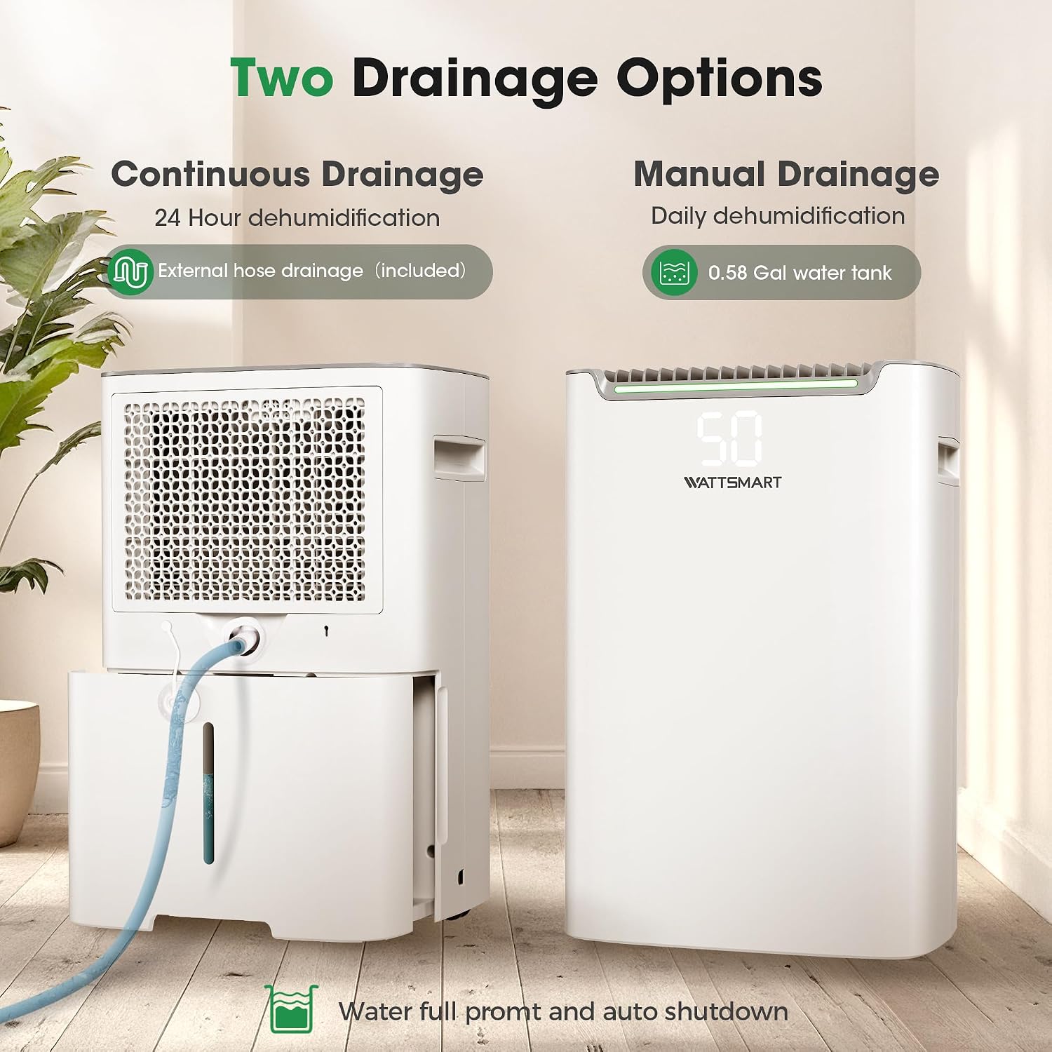 Dehumidifiers for Home with Drain Hose,75 OZ Water Tank, 4500 Sq.Ft 55 Pints Dehumidifiers for Basement, Bathroom, Bedroom, Three Modes, Smart Humidity Control, Dry Clothes, 24H Timer, White