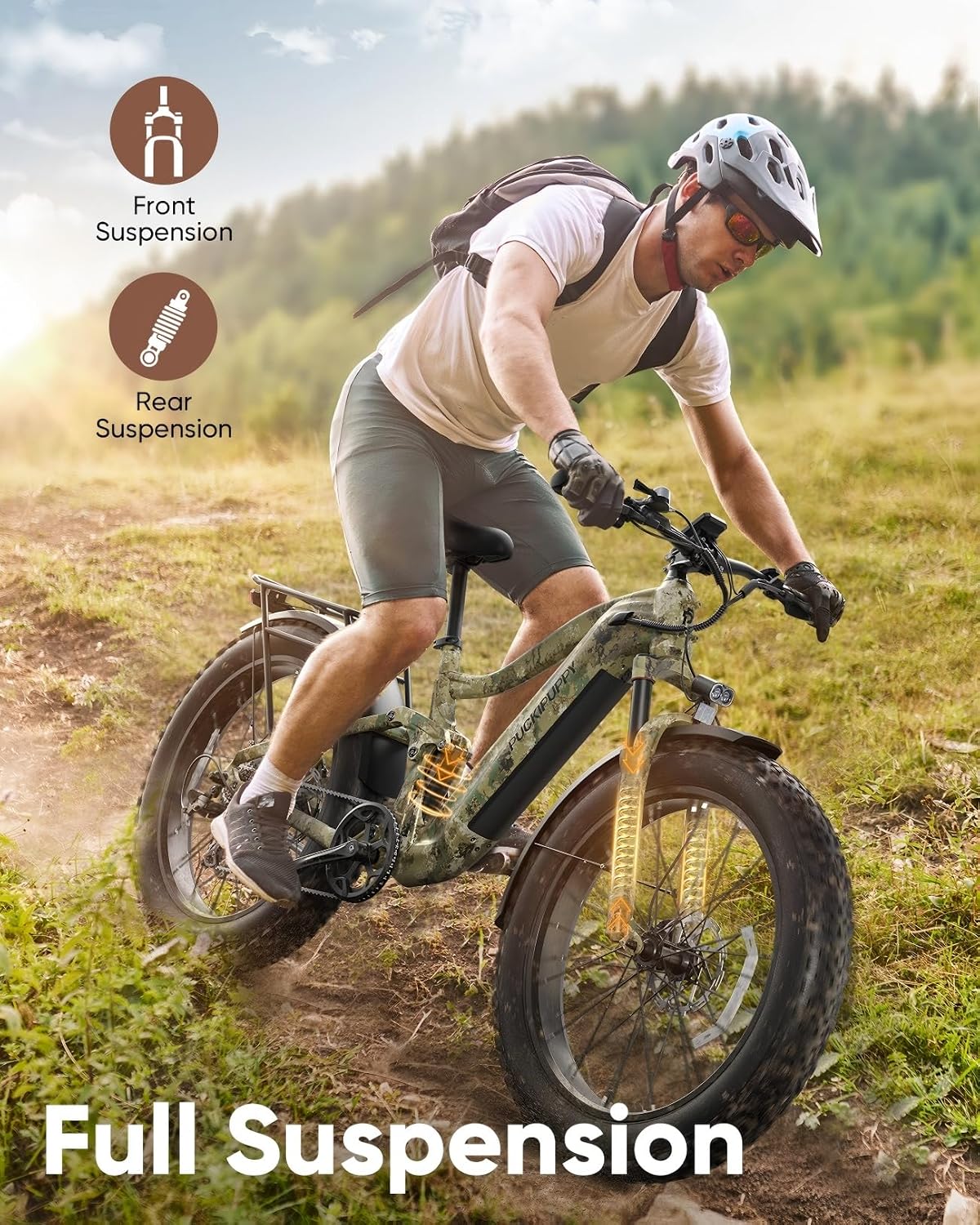 PUCKIPUPPY Electric Bike for Adults 960W, 48V 20AH Battery Ebike, 26' Fat Tire 28MPH 80Miles Range Mountain Electric Bicycle, 7 Speed Hydraulic Disc Brake, Full Suspension