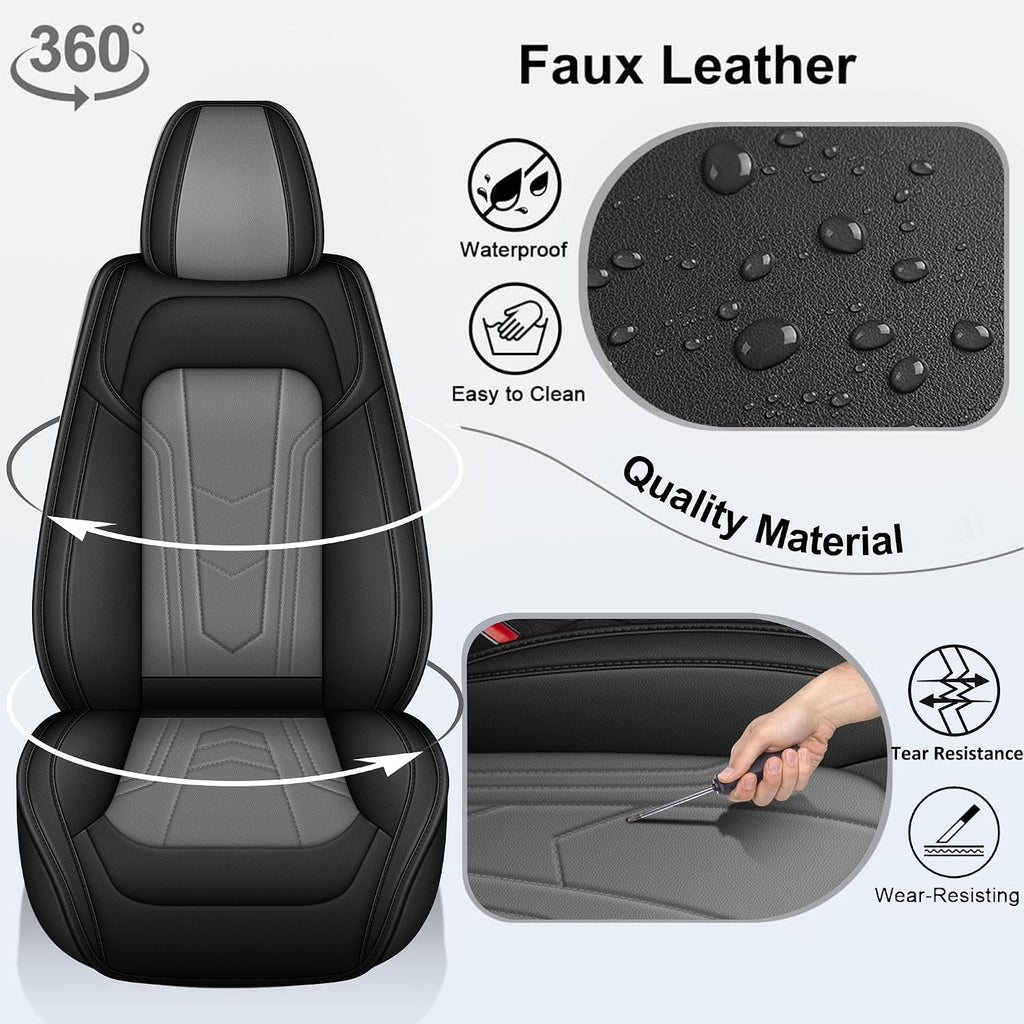 Seat Covers Compatible with Chevrolet Chevy Equinox 2007-2025 2026 Front Seat Cover for Car, Premium Luxury Faux Leather Seat Protector Seat Cushion (Black&Grey)