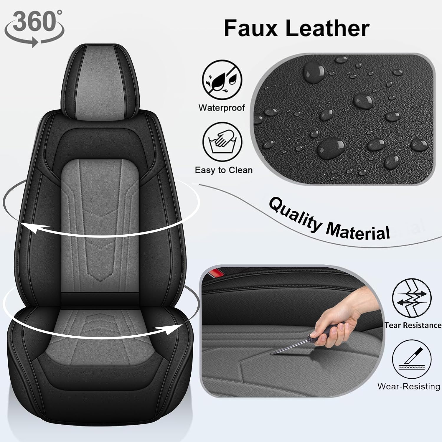 Seat Covers Compatible with Chevrolet Chevy Equinox 2007-2025 2026 Front Seat Cover for Car, Premium Luxury Faux Leather Seat Protector Seat Cushion (Black&Grey)