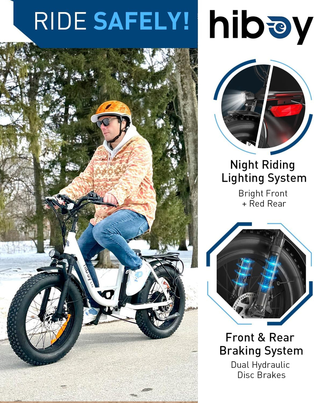 Hiboy EX6 20' Fat Tire Electric Bike for Adults, 500W Motor 25MPH, 41 Mi Pure Electric, 48V 14.5Ah Removable Battery, Shimano 7-Speed All-Terrain Snow Beach Mountain Ebike with Front Suspension