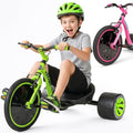 Drift Trike for Kids Ages 5+ 16' Front Wheel Ride-On with Adjustable Seat, Steel Frame, Rear Slick Drift Wheels & Safety Flag – Madd Gear Green Black