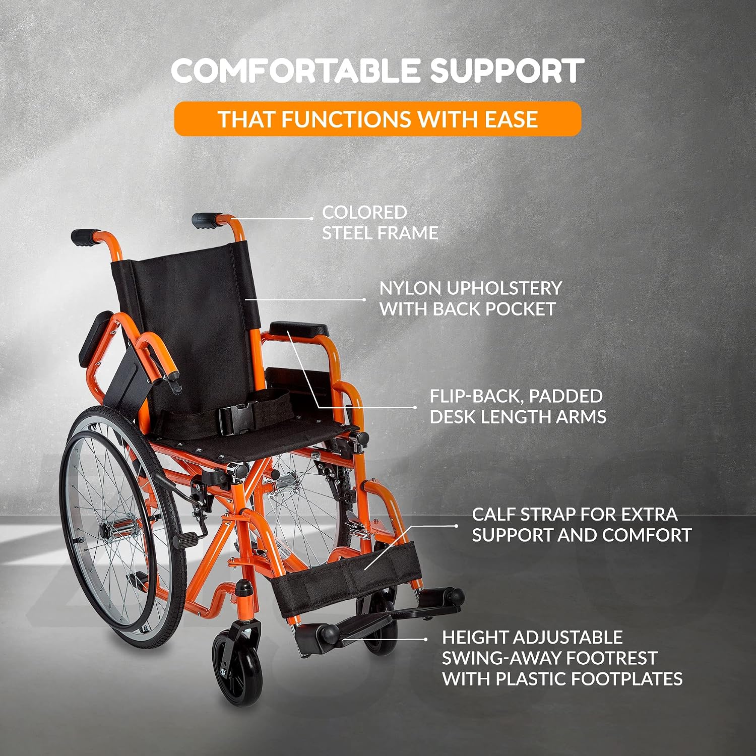 Ziggo 12' Seat Width Pediatric Wheelchair for Kids & Children, Lightweight, Manual Folding Wheelchair w/Safety Belt, Swing-Away Foot Support w/Straps, Desk Length Arm Rests