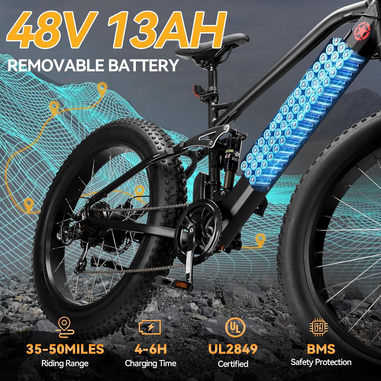 ZNH Electric Bike for Adults, 1000W Peak Motor 28MPH Mountain Ebike, 48V 13Ah Removable Battery Up to 65 Miles, 26' Electric Bicycle with 21-Speed Gear & Front Suspension, UL 2849 Certified