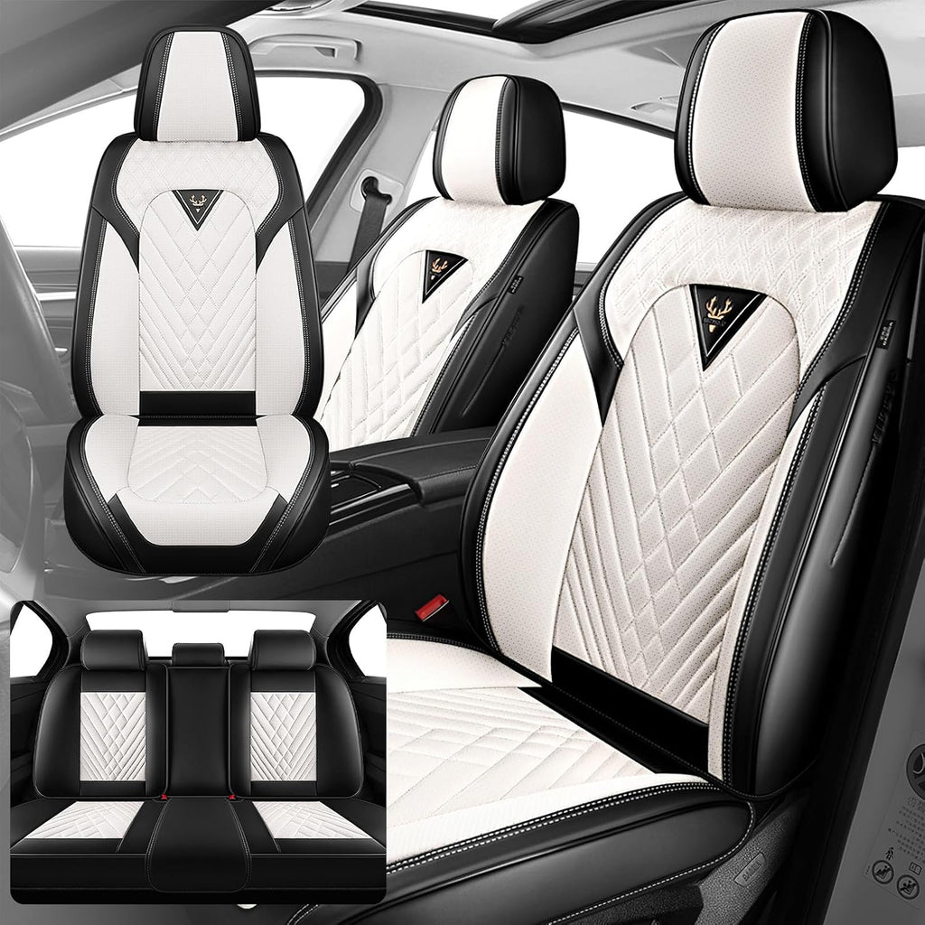 Fit for Ford Explorer 2000-2026 Seat Covers, Fashion Sport Seat Cover with Waterproof Leather, Airbag Safe Design Seat Protector (2 Front Seat Standard, Black White)