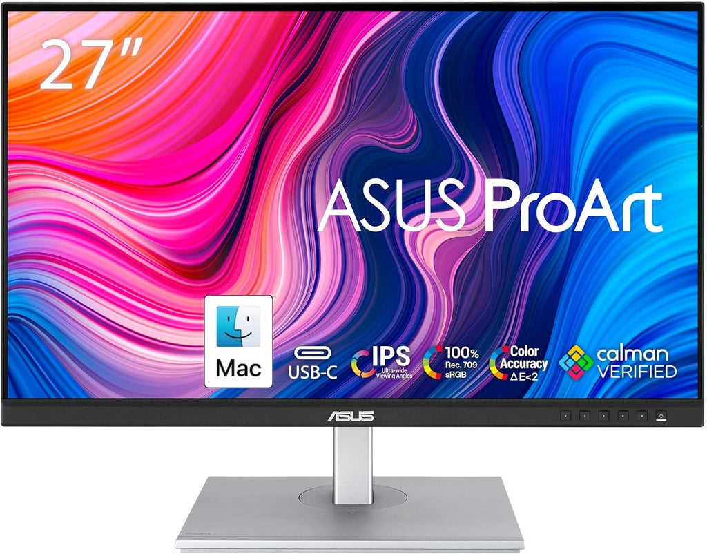 ASUS ProArt Display 27' Monitor PA278CV - WQHD (2560 x 1440), IPS, 100% sRGB, 100% Rec. 709, ΔE < 2, Calman Verified, USB Hub, USB-C, DisplayPort Daisy-Chaining, HDMI, Eye Care, Height Adjustable