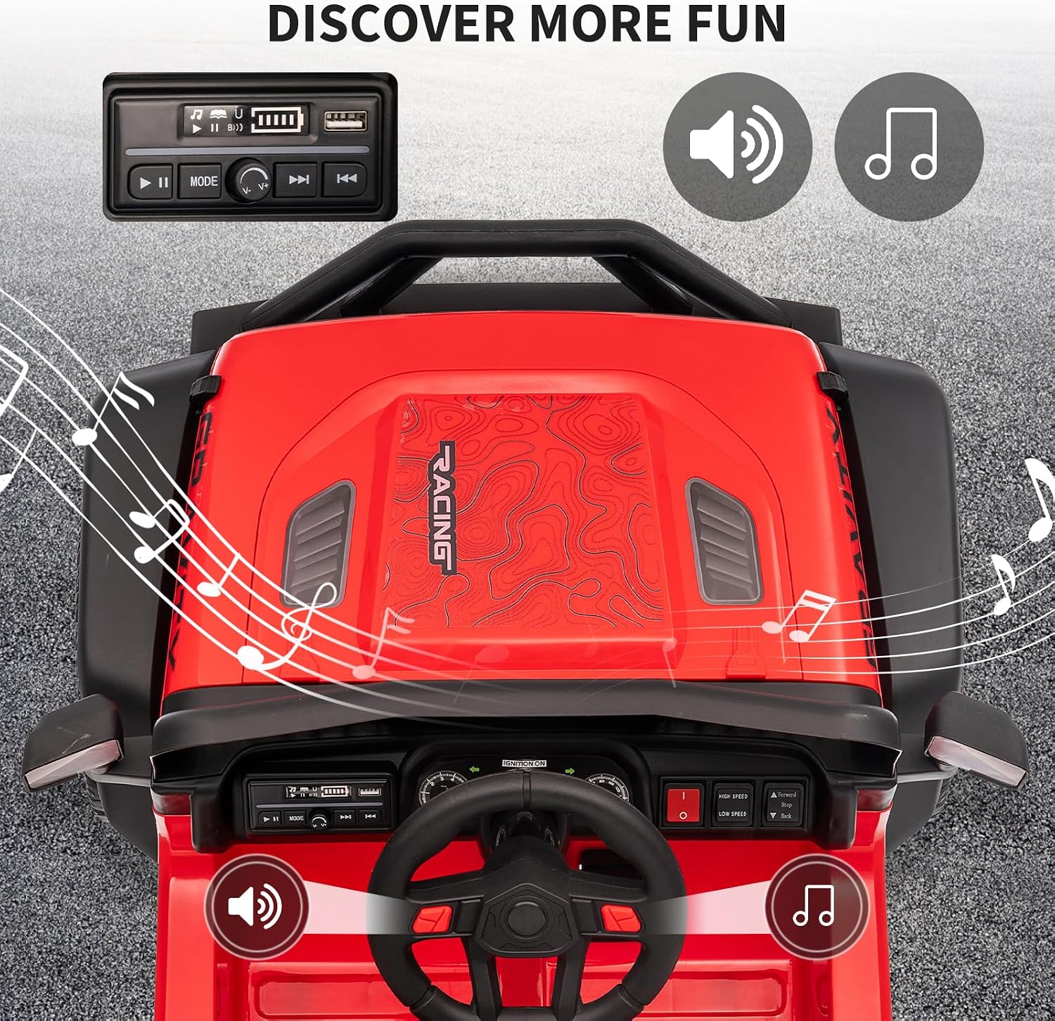 GarveeLife 12V Kids Ride on Car Truck, Kids Electric Vehicles Car Ride on Toy Extra Wide Seat and Legroom for Toddlers with Remote Control, 3 Speeds, LED Light, Music, USB for Children 3-6 Years, Red