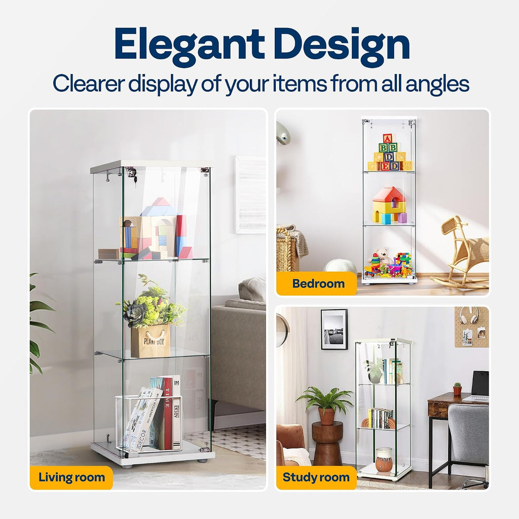 VIVOHOME 3 Layers 15.7''W x 15.7''D x 47.2''H Glass Display Cabinet Countertop Showcase with Lock, 5mm Tempered Glass 25mm MDF Base