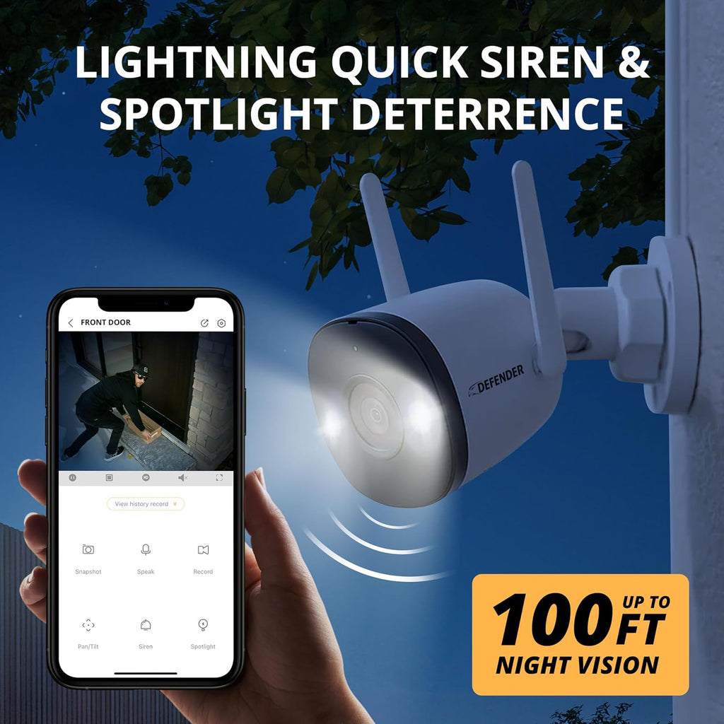 Defender AI Powered 4K Guard Pro 8MP WiFi 6, Plug-in Power Wireless Security Camera Outdoor, with Smart AI Human Detection, Bluetooth, Two-Way Talk, Works w/Guard App, 4 Pack