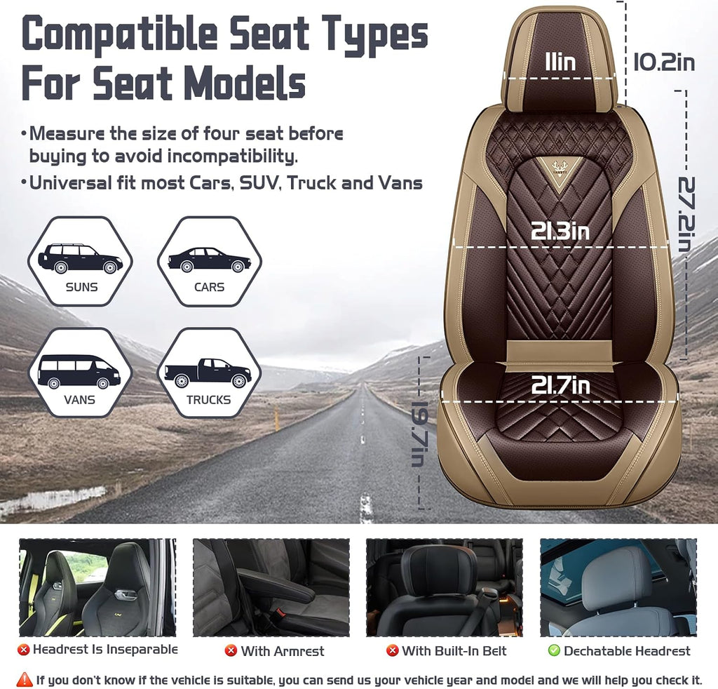 Car Seat Covers for Audi Q7 2007-2026, Waterproof Nappa Leather Front Seat Cover, Anti-Slip and Comfortable Automotive Seat Protector&Accessories(Brown Coffee)