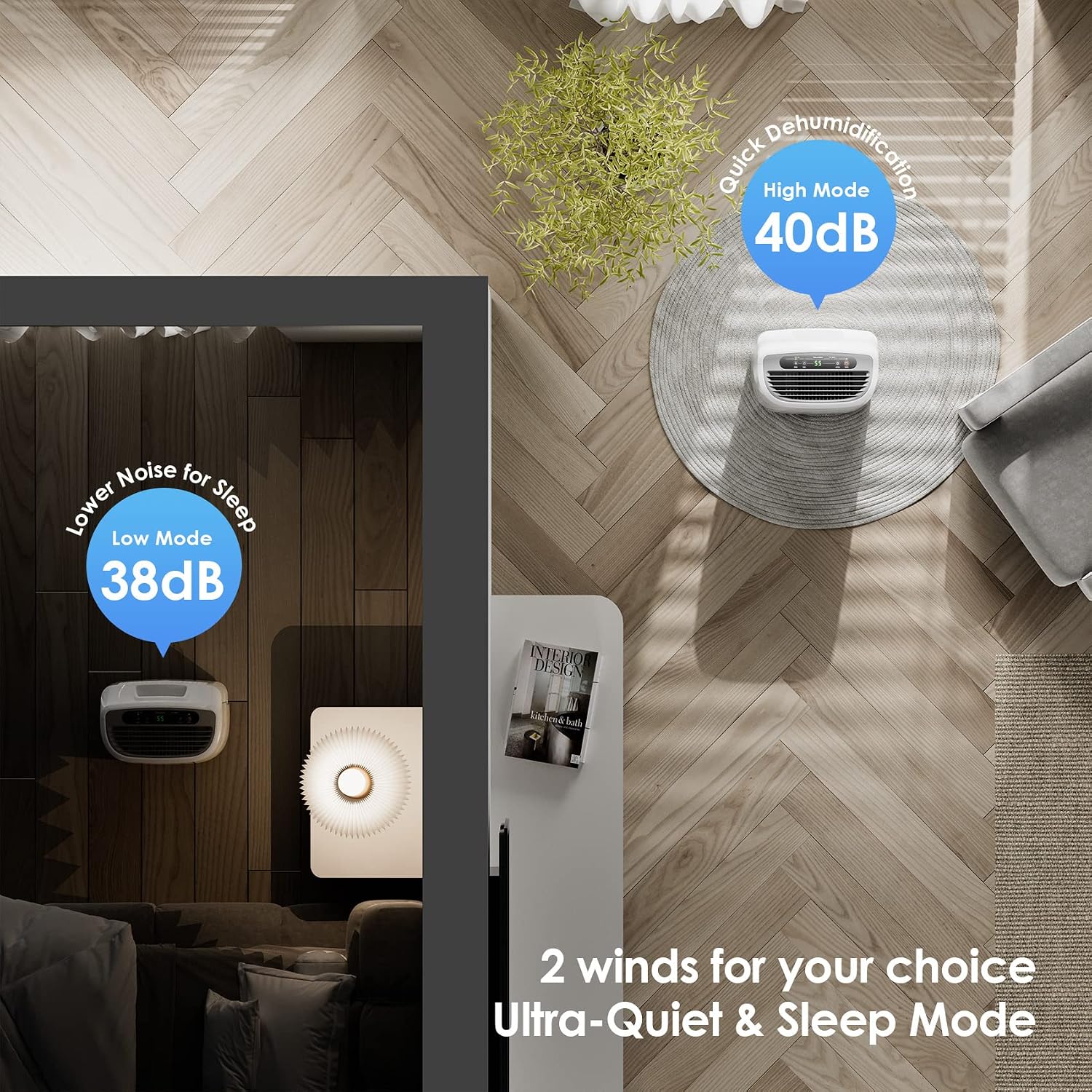 2500 Sq.Ft Dehumidifier for Home Basement, ANDTE 34 Pints Dehumidifier with Drain Hose with Smart Humidity Control, 3 Operation Modes, Powerful Moisture Removal for Large Room, RV, Bathroom, Bedroom
