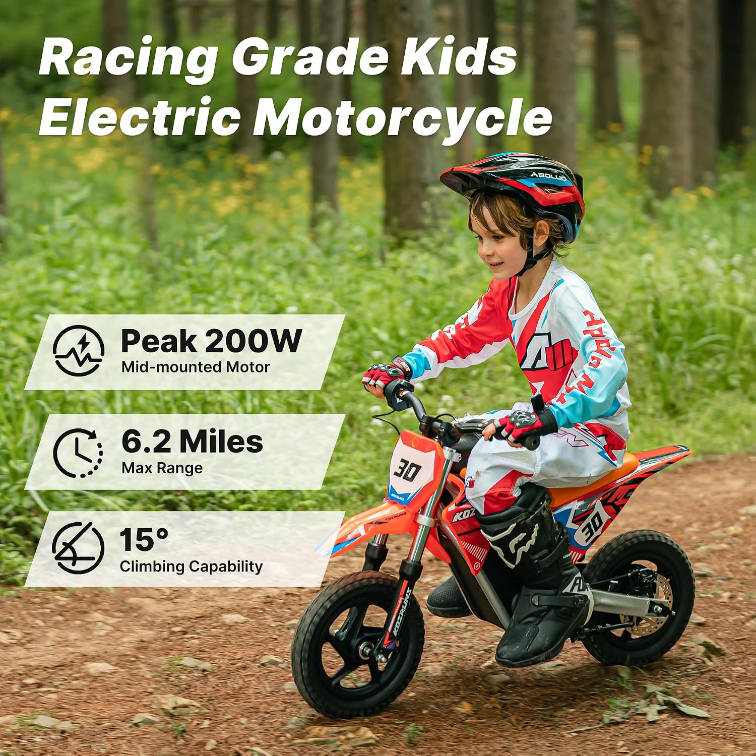OLALA Electric Dirt Bike for Kids 3-5, 12' Electric Motorcycle with 200W Motor, 2-Speed Safety Mode, Beginner Dirt Bike with Disc Brake, Outdoor Ride On Toy Gift, Orange
