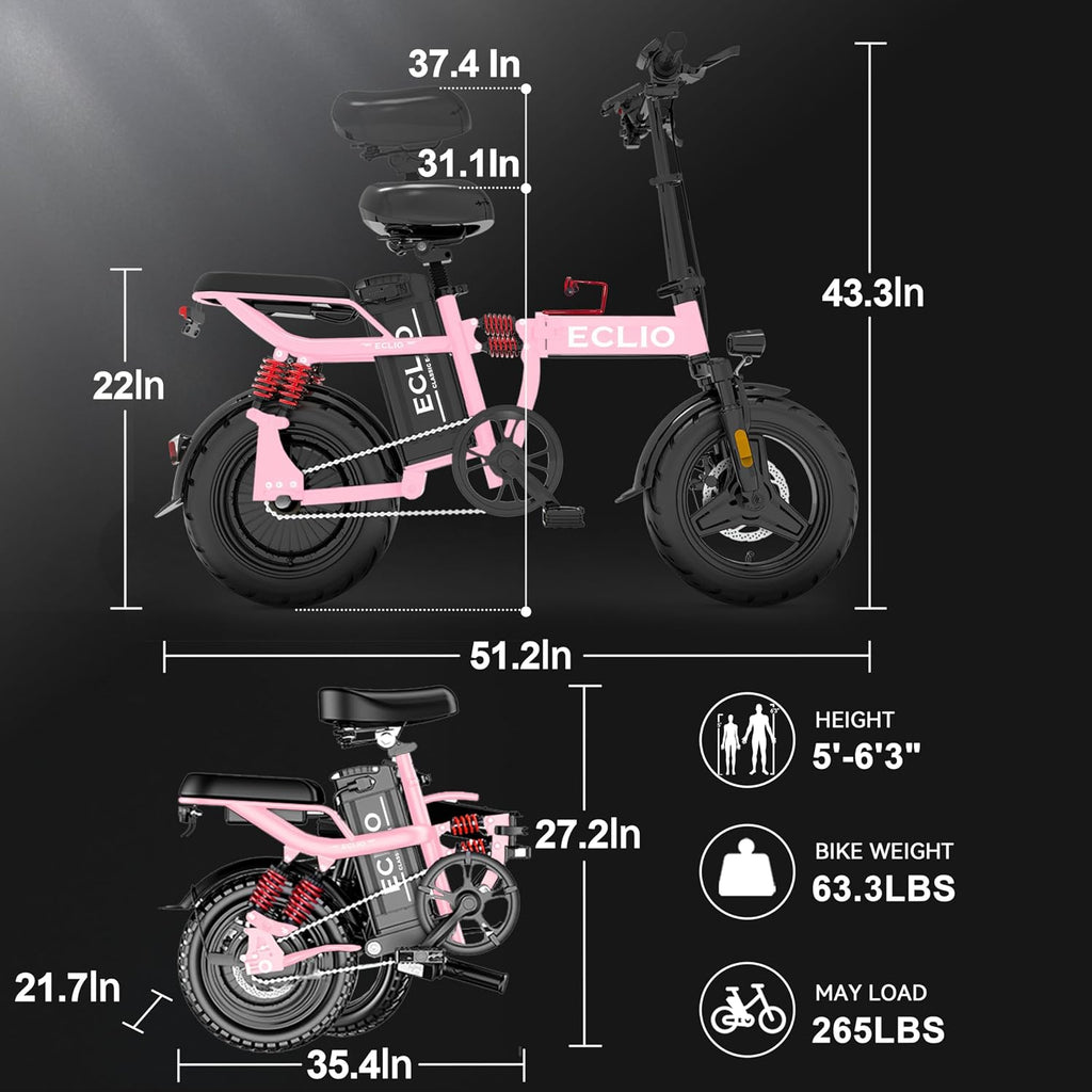 Folding Electric Bike for Adults, 800W Peak Motor 25MPH, Ebike with 48V 15Ah Removable Battery, 35-55 Miles Range, 14'' Adults Electric Bicycles for Men Women Commuter UL 2849 Safety Standard
