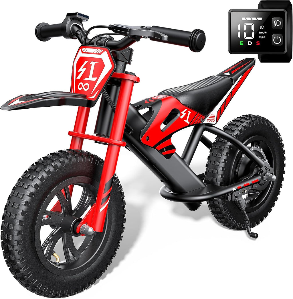 Gyroor S1 Kids Electric Balance Bike, 200W Motor 3 Speeds up to 10 MPH, 12-Inch Pneumatic Tires, 7-Color Rear Fender LED Taillight, Drum Brake, UL2272 Certified, for Ages 3-6, Black-9BD
