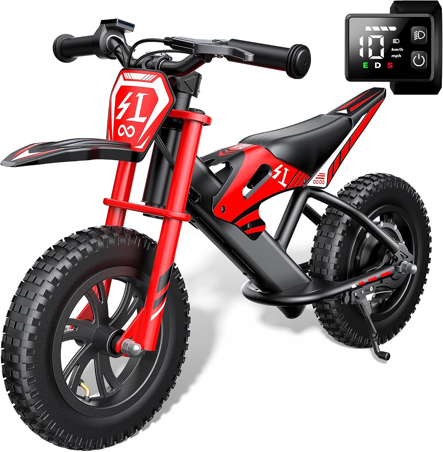 Gyroor S1 Kids Electric Balance Bike, 200W Motor 3 Speeds up to 10 MPH, 12-Inch Pneumatic Tires, 7-Color Rear Fender LED Taillight, Drum Brake, UL2272 Certified, for Ages 3-6, Black-9BD
