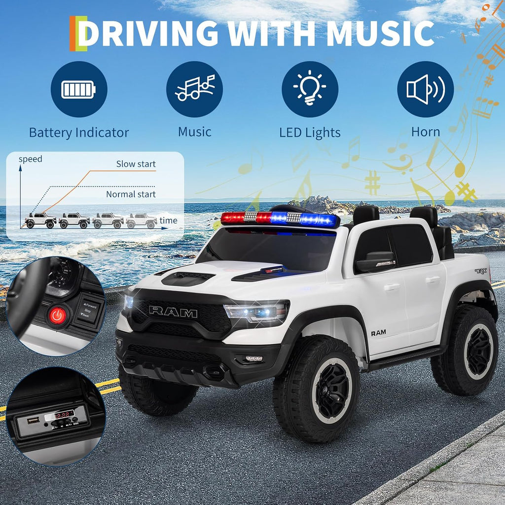 Garvee Ride On Car, Licensed RAM 12V Kids Ride On Police Car with Remote Control, Electric Pickup Truck for Toddlers, 3 Speeds, Spring Suspension, LED Lights & Parent Safety Lock