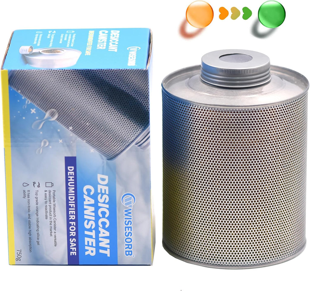 Wisesorb 750 Grams 16 Pack Gun Safe Dehumidifier, Reusable Canister Desiccant Dehumidifier, Rechargeable 1.65 Lbs Indicating Silica Gel Orange To Green