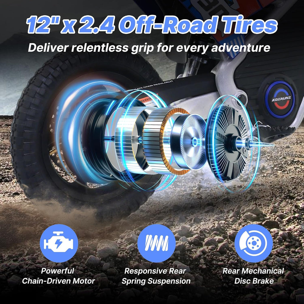 AIII 36V Electric Dirt Bike for Kids 3-8, High Performance 250W Racing Grade Motorcycle, Up to 15.5MPH, 3 Speed Settings, 12-Inch Off-Road Tires, Rear Disc Brakes & Advanced Shock Absorption, Blue
