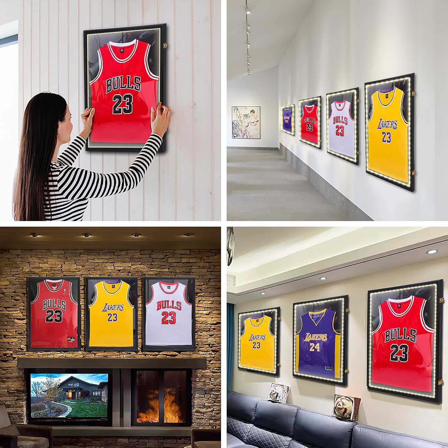 Nice C Jersey Frame Display Case with Lights, Jersey Shadow Box Display Case, Football Jersey Display Case with LED, 98% UV Protection, Valet Pinboard, Acrylic, Basketball (LED 2 Pack)