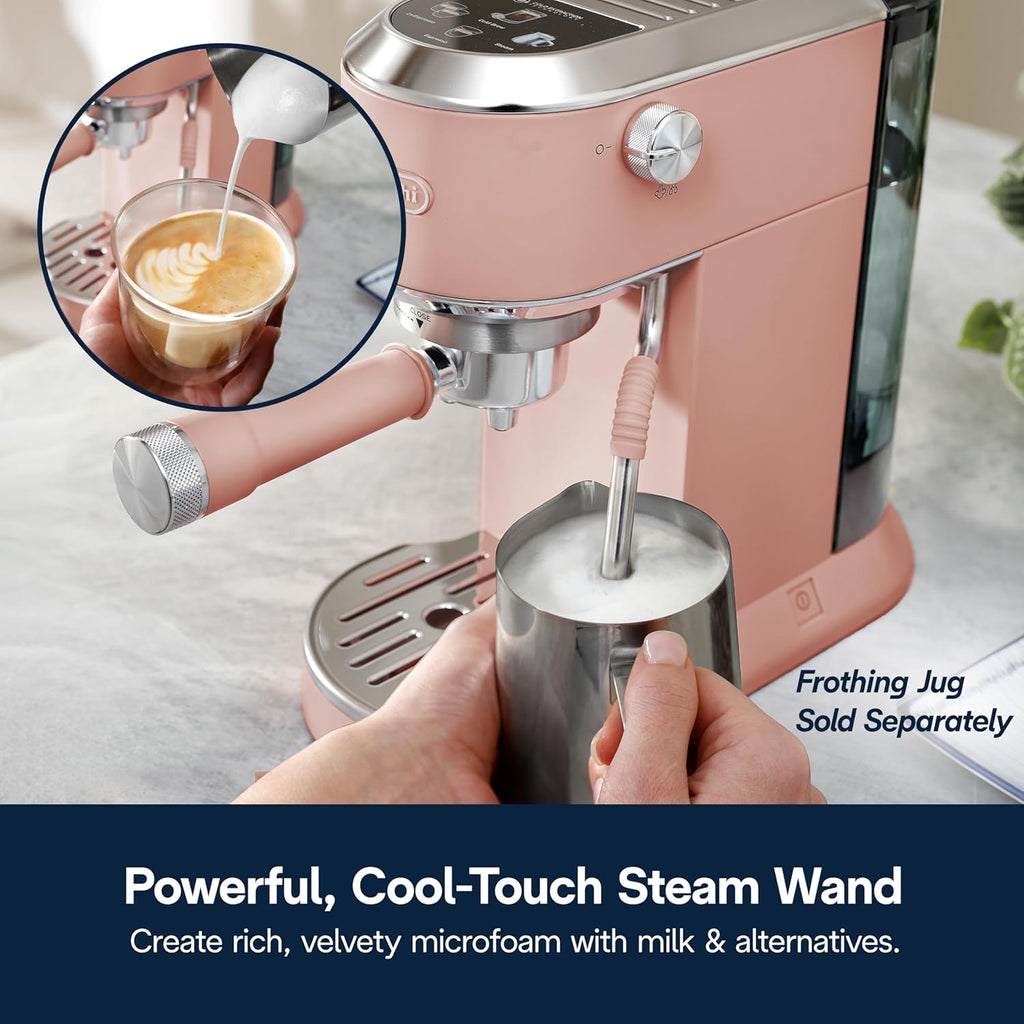 De'Longhi Dedica Duo Compact Espresso Machine - Cold Brew Coffee Maker with Milk Frother Wand- for Espresso, Hot & Iced Coffee, Cappuccinos, Lattes & Home Barista Brewing, Rosé Pink