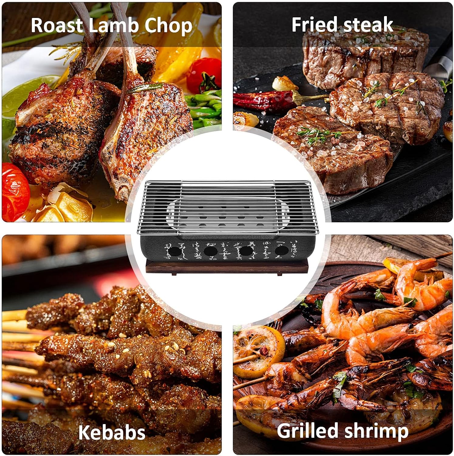 Japanese Style Charcoal BBQ Grill, Portable Rectangle Tabletop Barbecue Stove with Wire Grill Rack, Quick Heating Grill for Camping, Picnic, Patio and Home Use (XL)