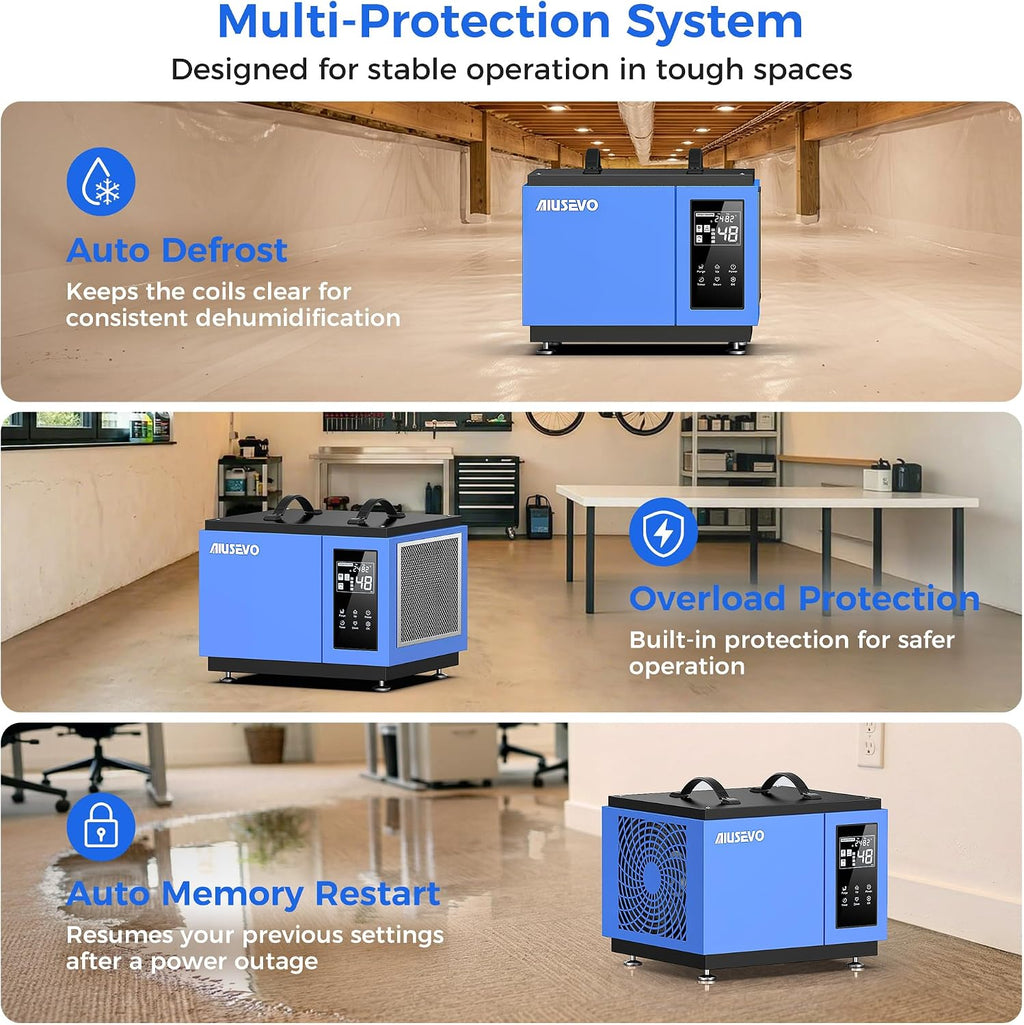 75 Pints Crawl Space Dehumidifier with Pump and Drain Hose, Commercial Dehumidifier for Basement up to 5,200 Sq. Ft for Water Damage, Attic, Garage, Industrial, Auto Defrost, Humidity Control