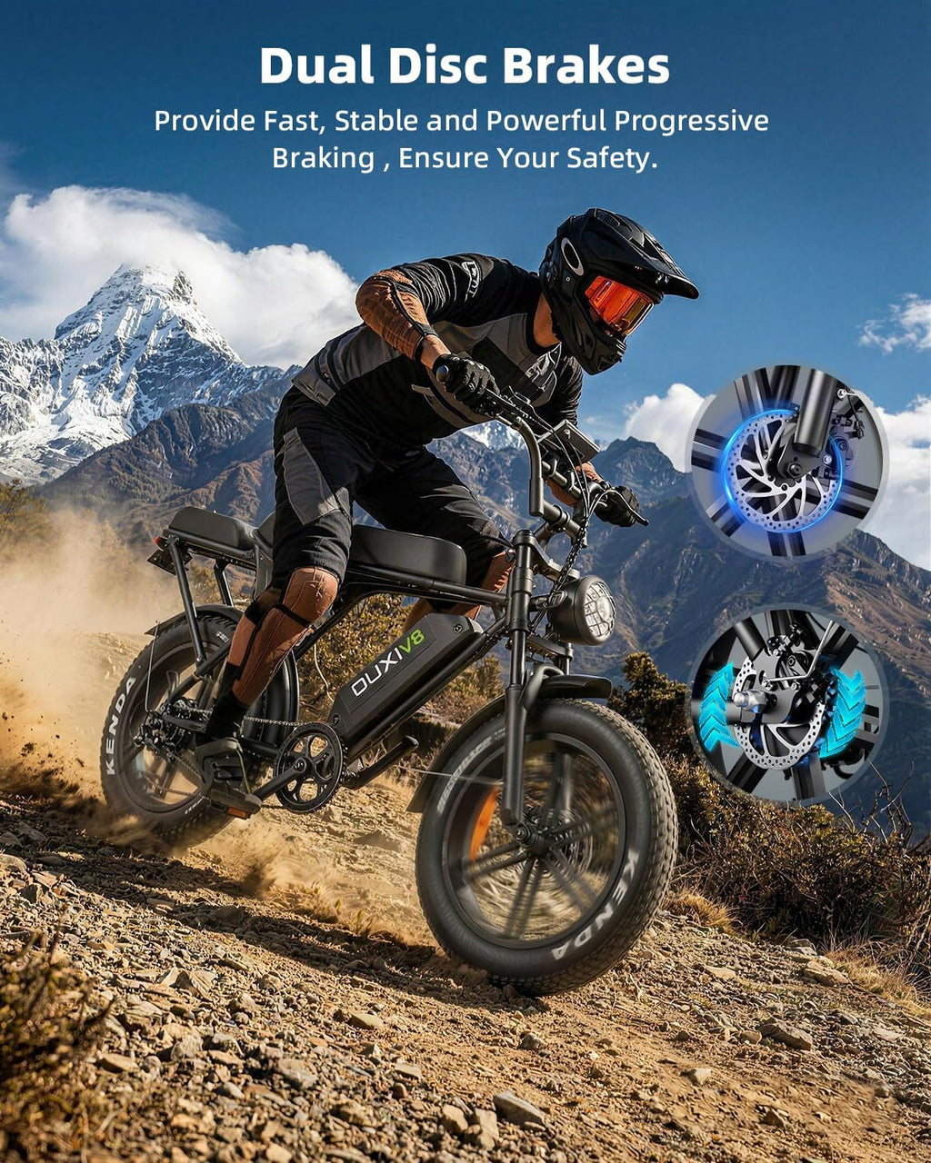 OUXI V8 Series Electric Bike for Adults, Ebike Peak 500W/1000W, 20/31 MPH, 10.4/15/30 AH Removable Battery, 16''/20' Fat Tire Electric Bike, 7-Speed Gear Electric Bicycles, Dual Disc Brakes