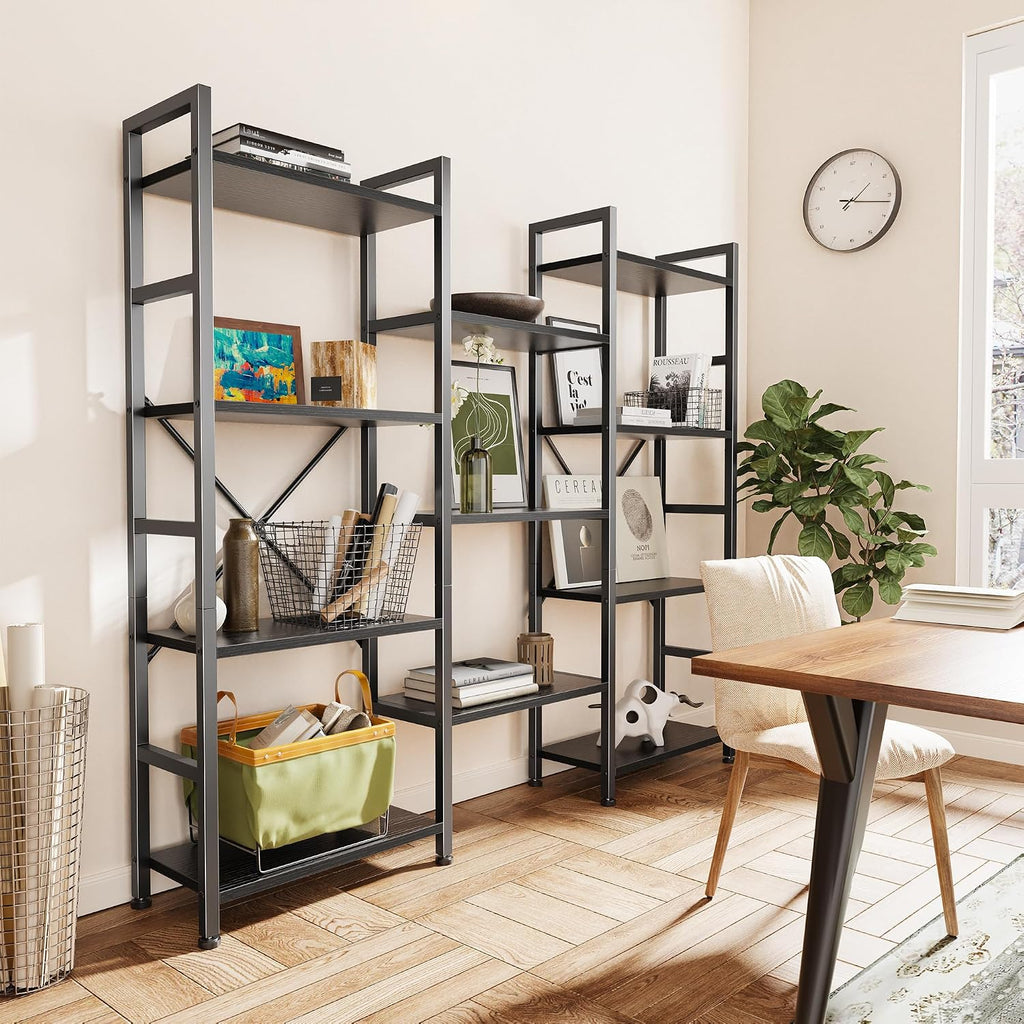 SUPERJARE Triple Bookshelf, Bookcase with 11 Open Display Shelves, Wide Book Shelf Book Case for Home & Office, 4 Tier, Black