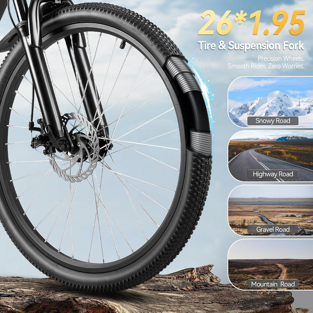 ZNH Electric Bike for Adults, 1000W Peak Motor 28MPH Mountain Ebike, 48V 13Ah Removable Battery Up to 65 Miles, 26' Electric Bicycle with 21-Speed Gear & Front Suspension, UL 2849 Certified