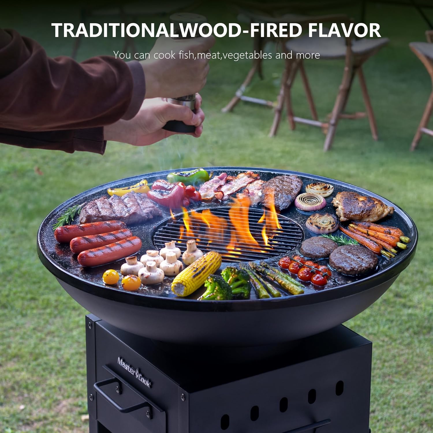 MASTER COOK Plancha Asada Grill, Spacious 470 SQIN Cooking Area BBQ Charcoal Grill, Carne Asada, Asador de Carbon, Metal Top for Backyard Parties, Camping and Outdoor