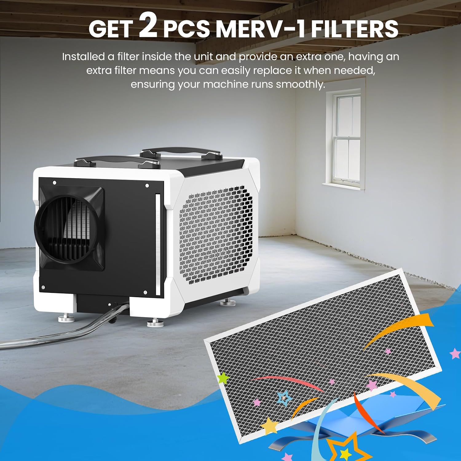 CADPXS Crawlspace Dehumidifier, 145 Pints Commercial Dehumidifier with Drain Hose for Crawl Spaces, Basements, Industrial and Water Damage, Large Capacity, Memory Restart, 5 Years Limited Warranty