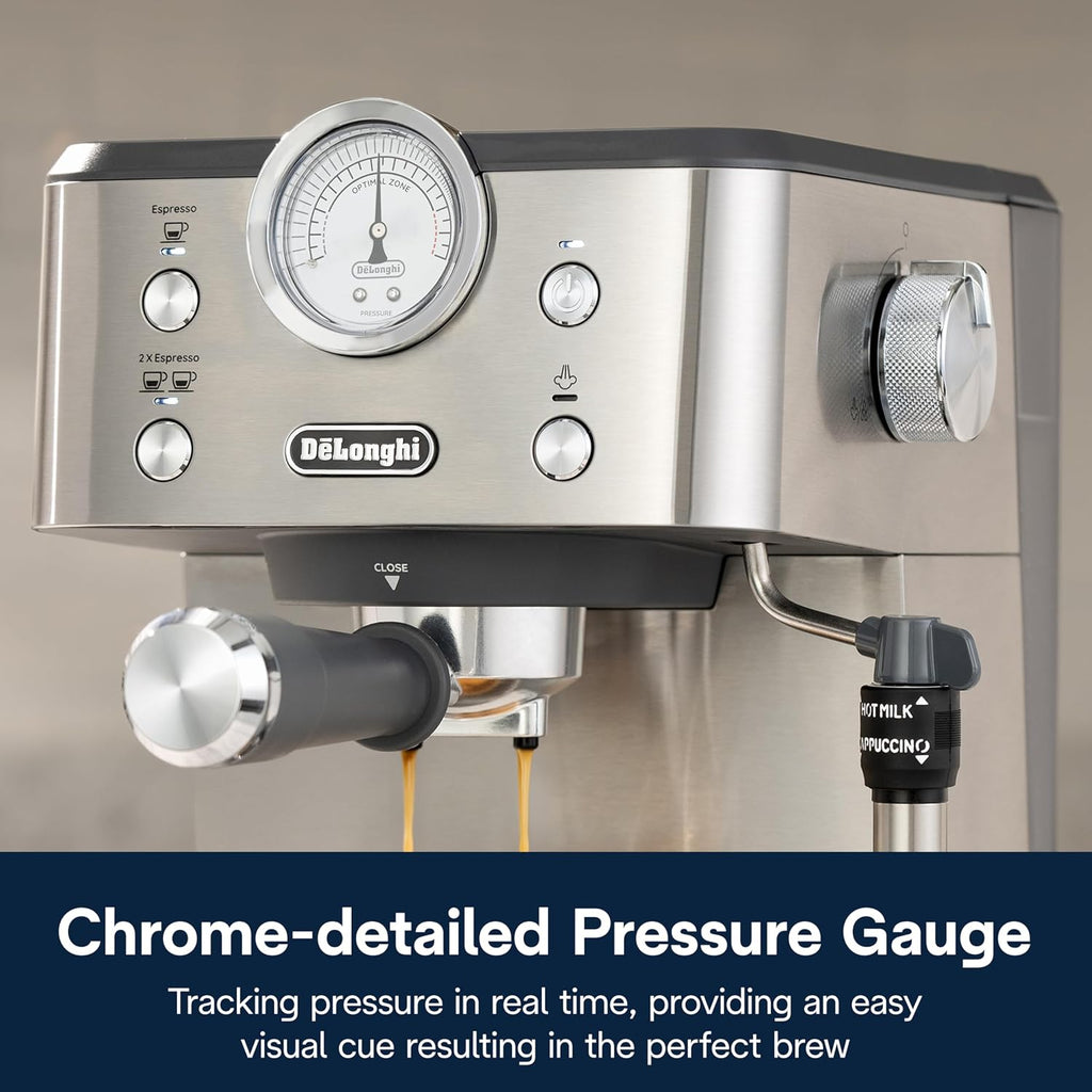 De'Longhi Classic Espresso Machine with Milk Frother, 15-Bar Pump & Temperature Control - Barista Coffee Maker Kit for Espresso, Latte, Cappuccino & Iced