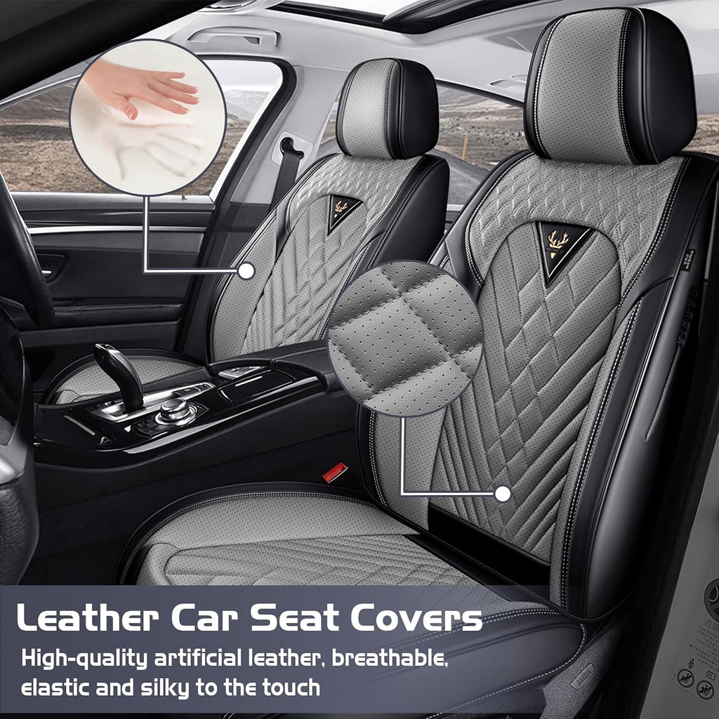 Car Seat Covers for Cadillac Escalade 2002-2026, Waterproof Nappa Leather Full Set Seat Cover, Anti-Slip and Comfortable Automotive Seat Protector&Accessories(Black Gray)