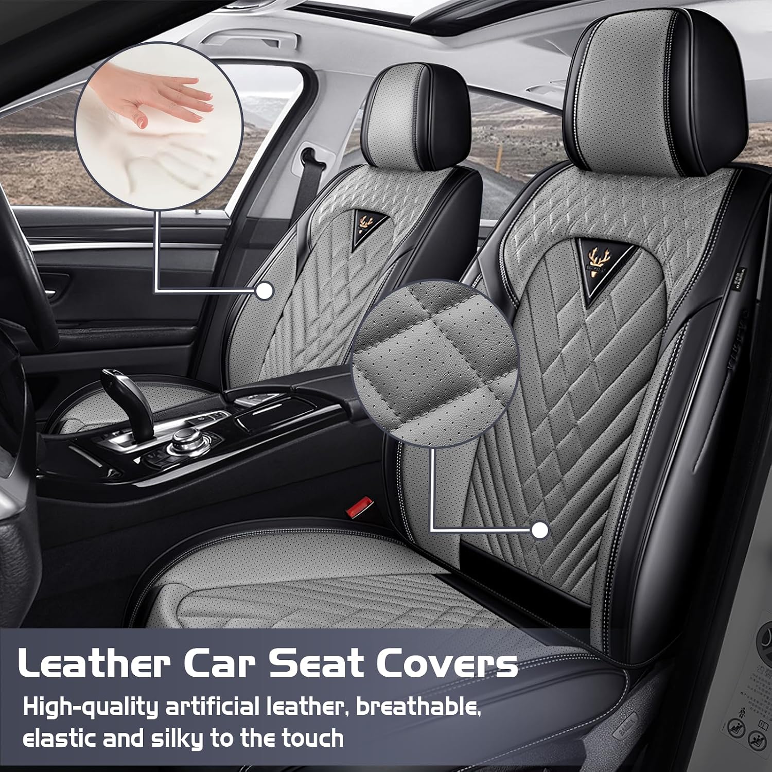 Car Seat Covers for Chevy Suburban 2000-2026, Waterproof Nappa Leather Full Set Seat Cover, Anti-Slip and Comfortable Automotive Seat Protector&Accessories(Black Gray)