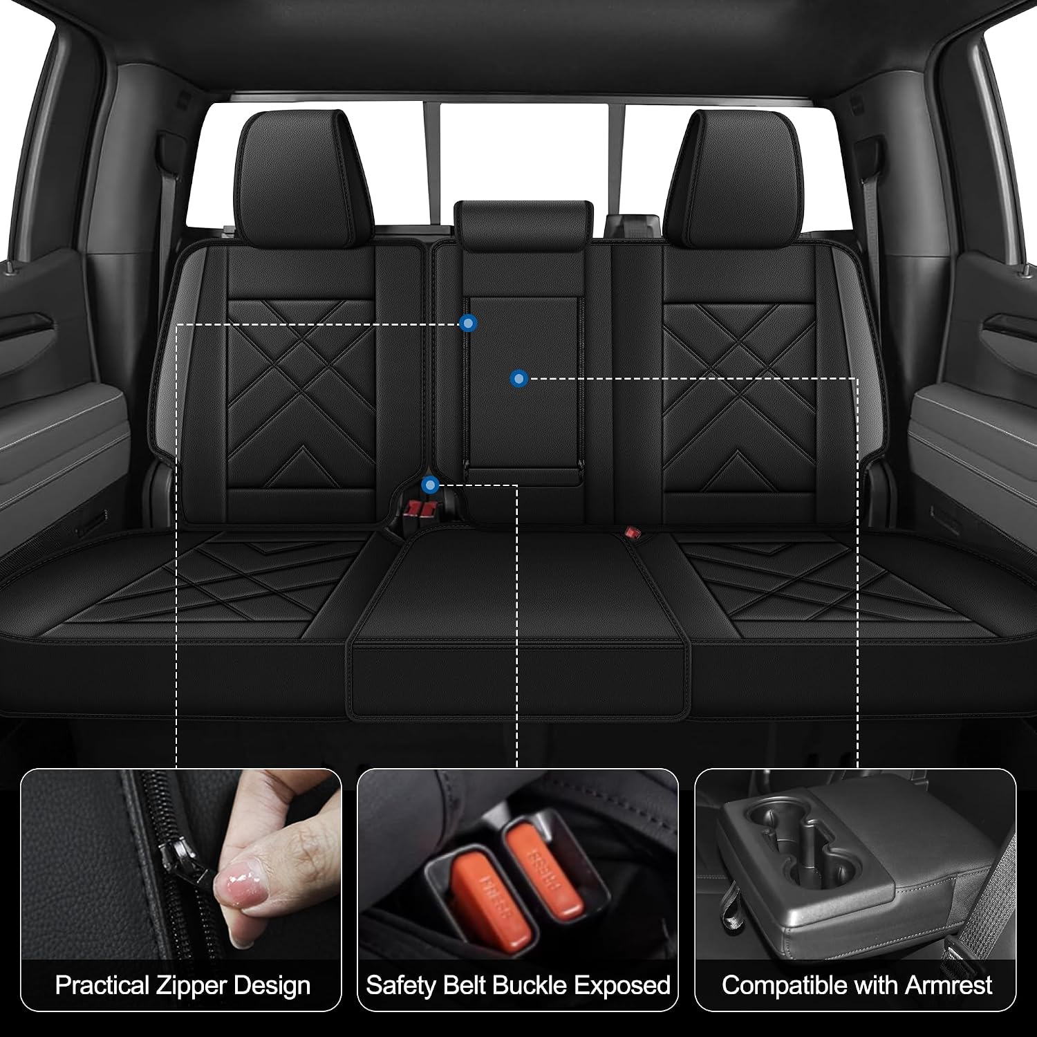 Truck Seat Covers Fit for 2007-2025 2026 Chevrolet Chevy Silverado & GMC Sierra 1500 2500 3500 HD Crew Double Extended Cab Waterproof Leather Seat Protectors (5pc Full Set, Black & Grey)