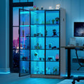 Lvifur 65' Display Cabinet with Lights, 5 Tier Curio Cabinets Bookcase with Adjustable Shelves, Tall Storage China-Cabinet with Human Body Induction for Living Room (Grey)