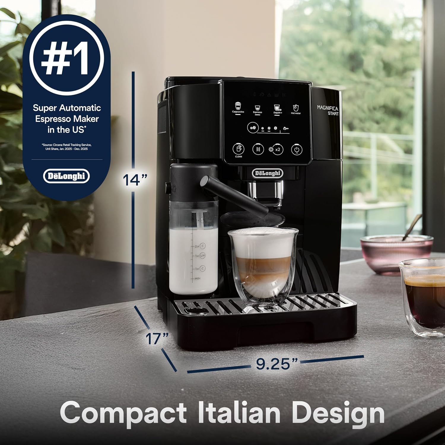 De'Longhi Magnifica Start Automatic Espresso Machine with Auto Milk Frother & Built in Grinder - 5 One-Touch Recipes, Easy-to-Clean, Home Barista Coffee Maker for Lattes, Cappuccino, Iced Coffee